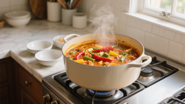 Use a 4 quart pot for Making 4-6 servings of chili or curry Use a 4 quart pot for Making 4-6 servings of chili or curry