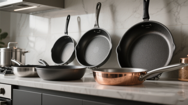 heavy medium lightweight material of frying pans