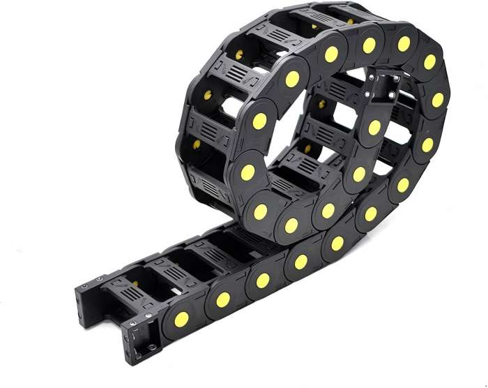 Lightweight open drag chain provides efficient and accessible cable routing.