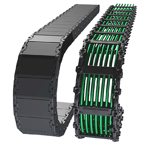 Dustproof cable carrier system protects cables from contaminants in harsh industrial environments.