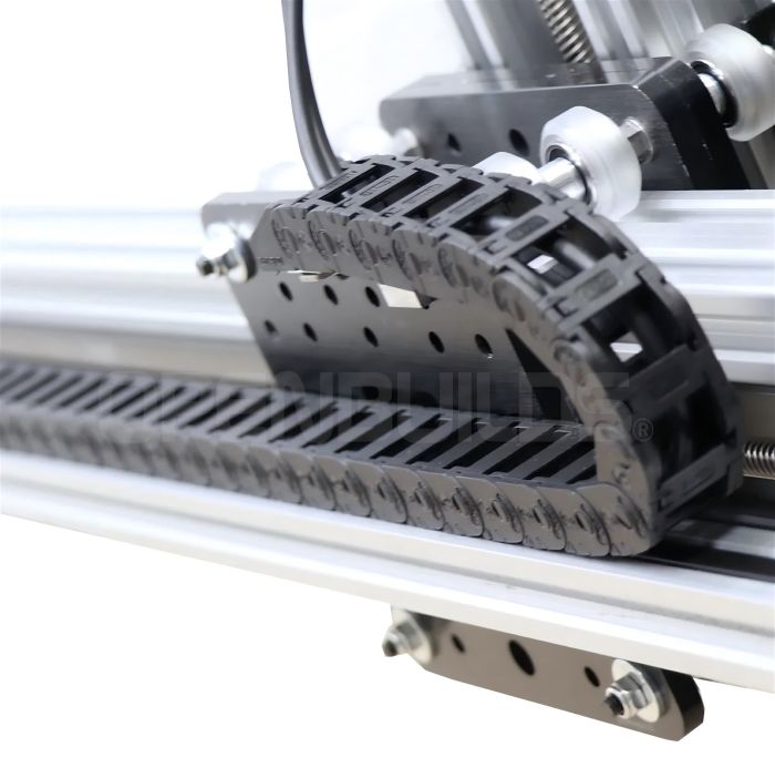 Reinforced nylon energy chain offers high durability and flexibility for dynamic cable routing.