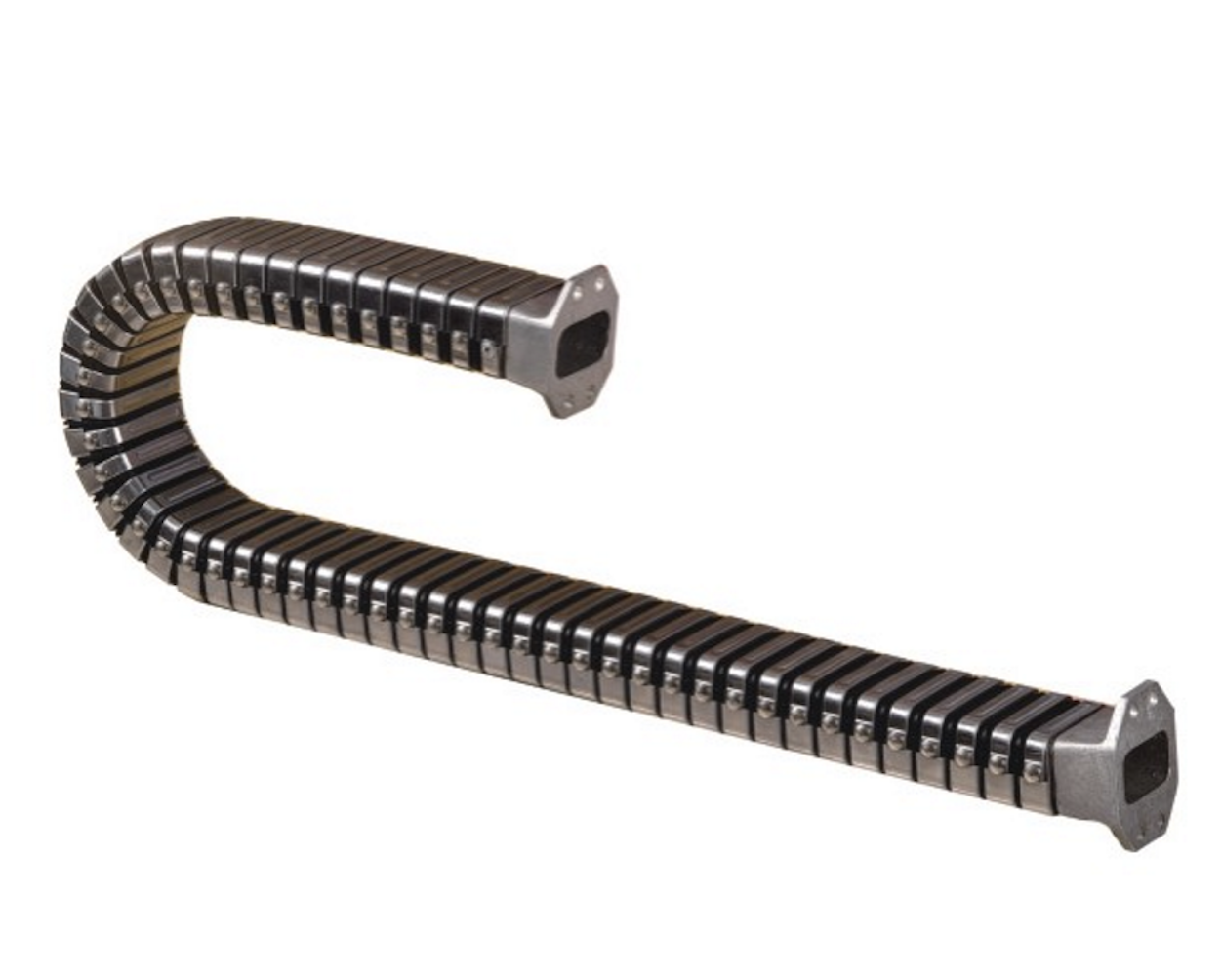 Durable metal drag chain designed for heavy-duty industrial cable routing.