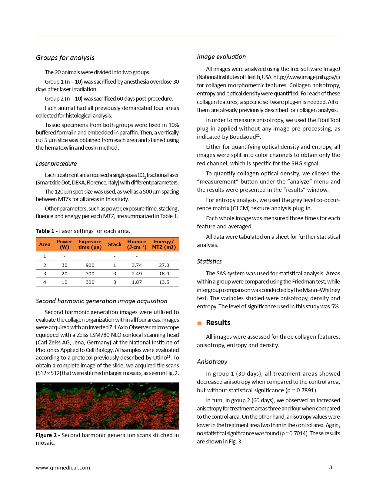 Effects of the lower energy and pulse stacking in carbon dioxide laser skin treatment an objective analysis using second harmonic generation
