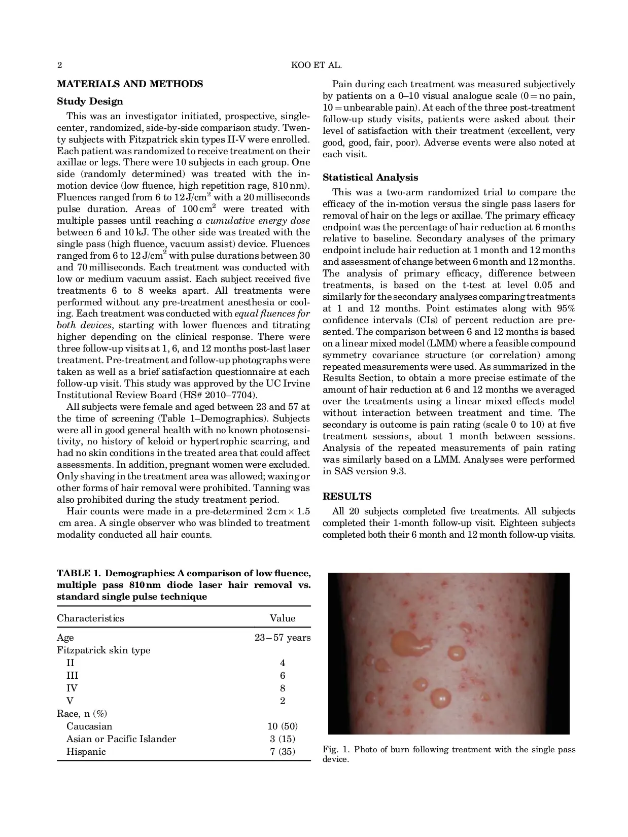 A comparison of two 810 diode lasers for hair removal: low fluence, multiple pass versus a high fluence, single pass technique. Lasers in Surgery and Medicine.