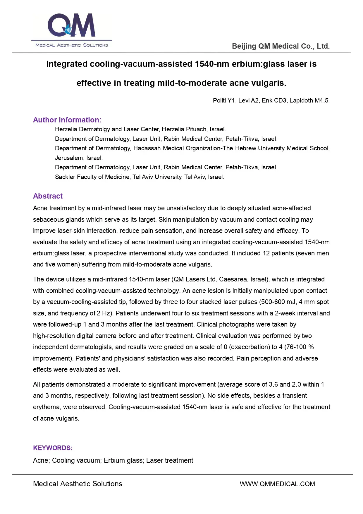 1540-nm erbium glass laser is effective in acne vulgaris