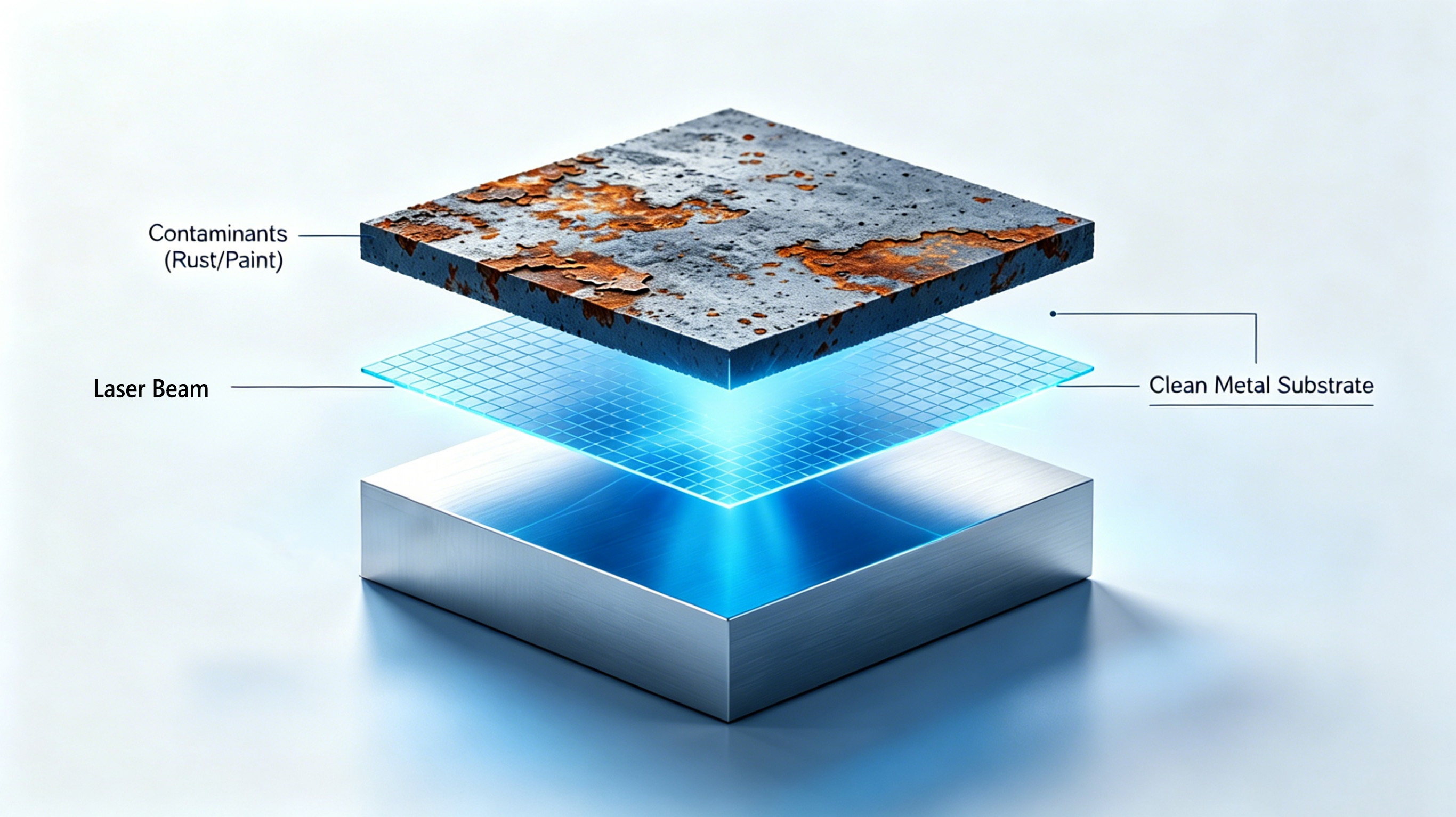 Laser cleaning machine working principle diagram showing rust removal process