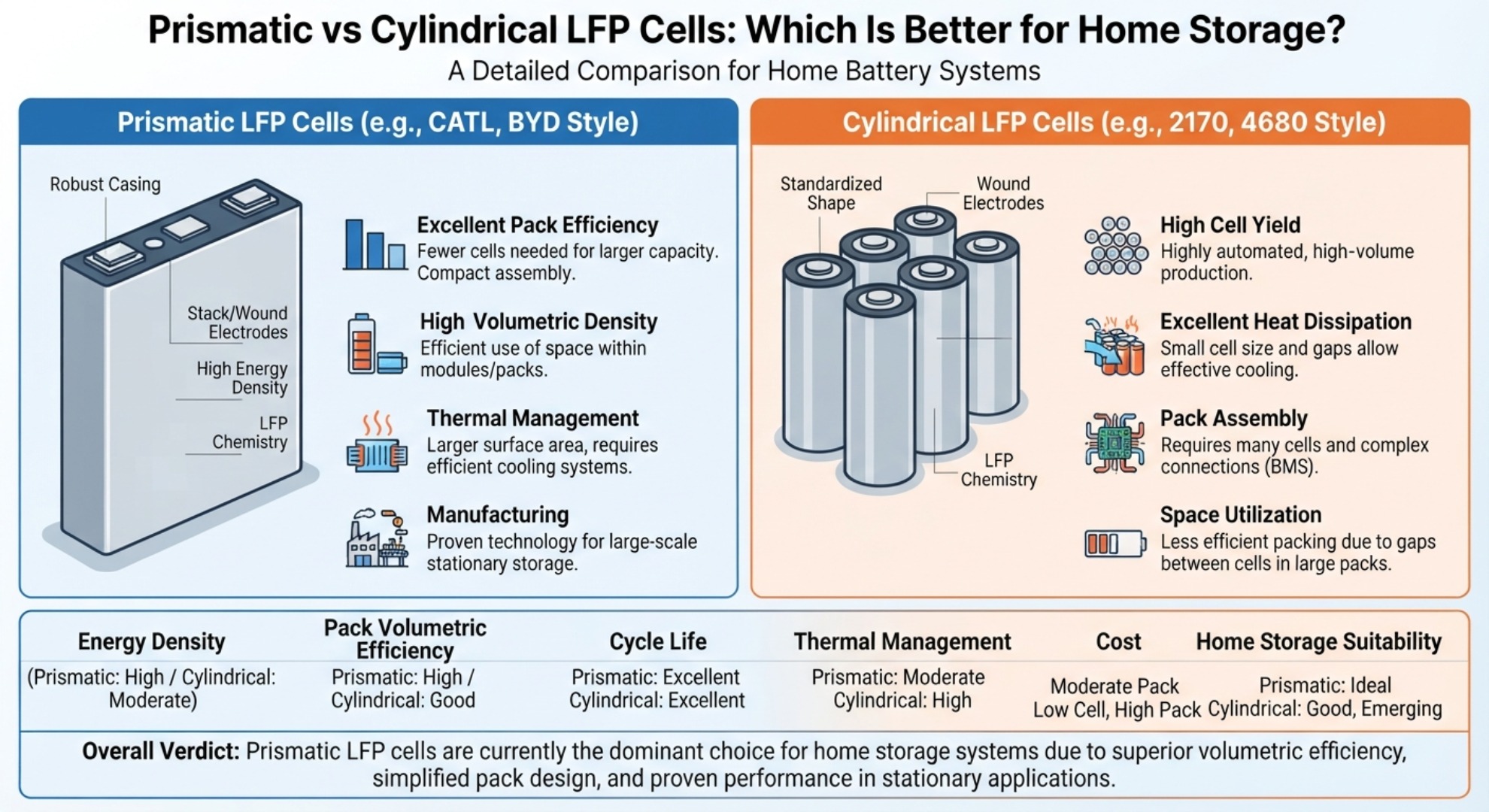 Prismatic vs Cylindrical LFP Cells comparison for home battery storage