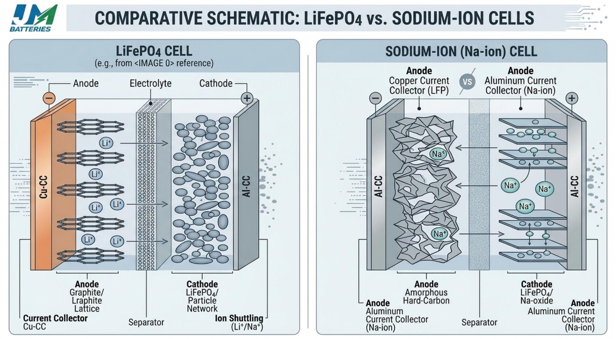 LiFePO4- und Natrium-Ionen-Batteriechemie mit Lithium-Ionen- und Natrium-Ionen-Ladungsträgern
