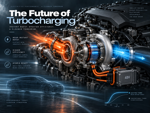 Electric turbocharger technology with 48V motor assistance for faster boost response and higher engine efficiency