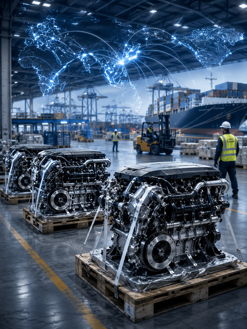 Custom engine production and global export logistics for OEM and ODM automotive engine supply to international markets