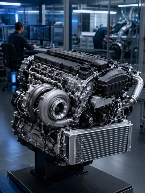 BMW B58 turbocharged inline-six engine showcasing modern forced induction, thermal management, and high-performance engineering