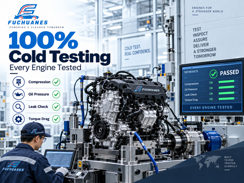 100% cold testing of Fuchuan engines for compression, oil pressure, leak and torque checks