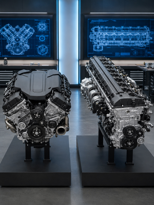 Toyota GR V6 and BMW B58 inline-six engines compared side by side for architecture, performance, reliability, and sourcing
