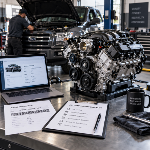 Comparison of replacement engines and transmission interfaces for engine compatibility and fitment verification