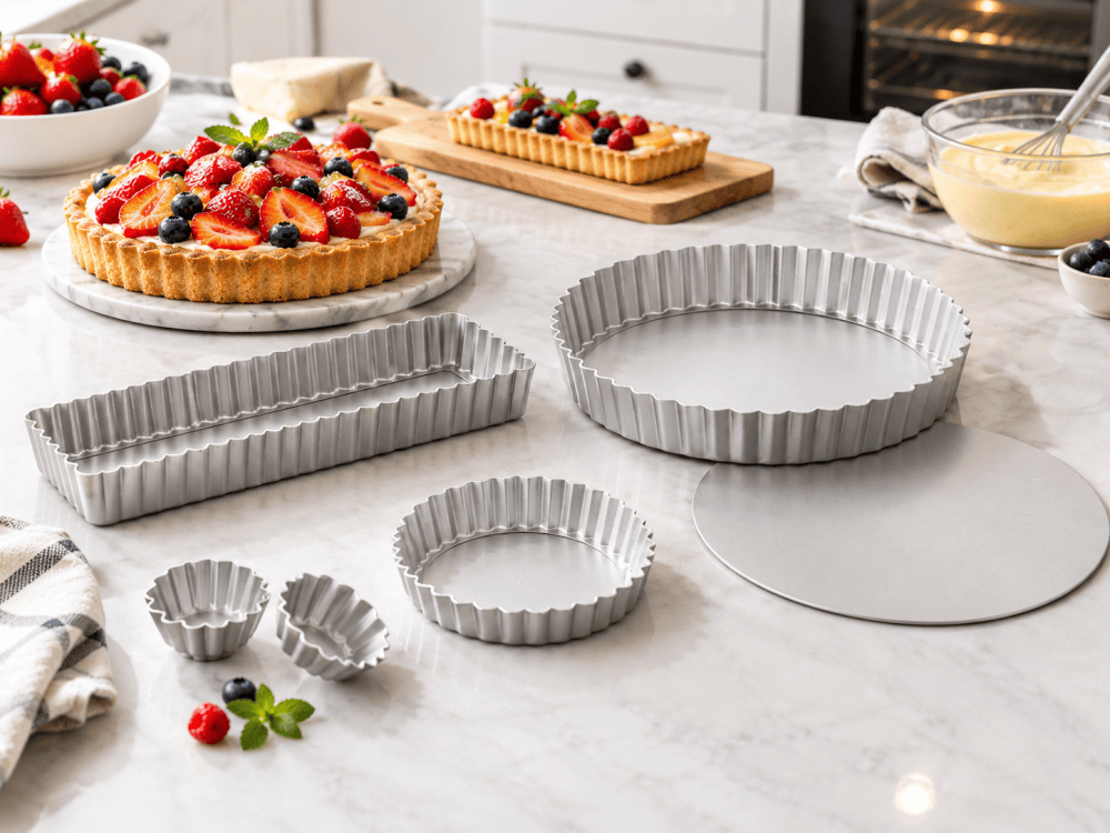 Aluminum tart pans in different shapes and sizes