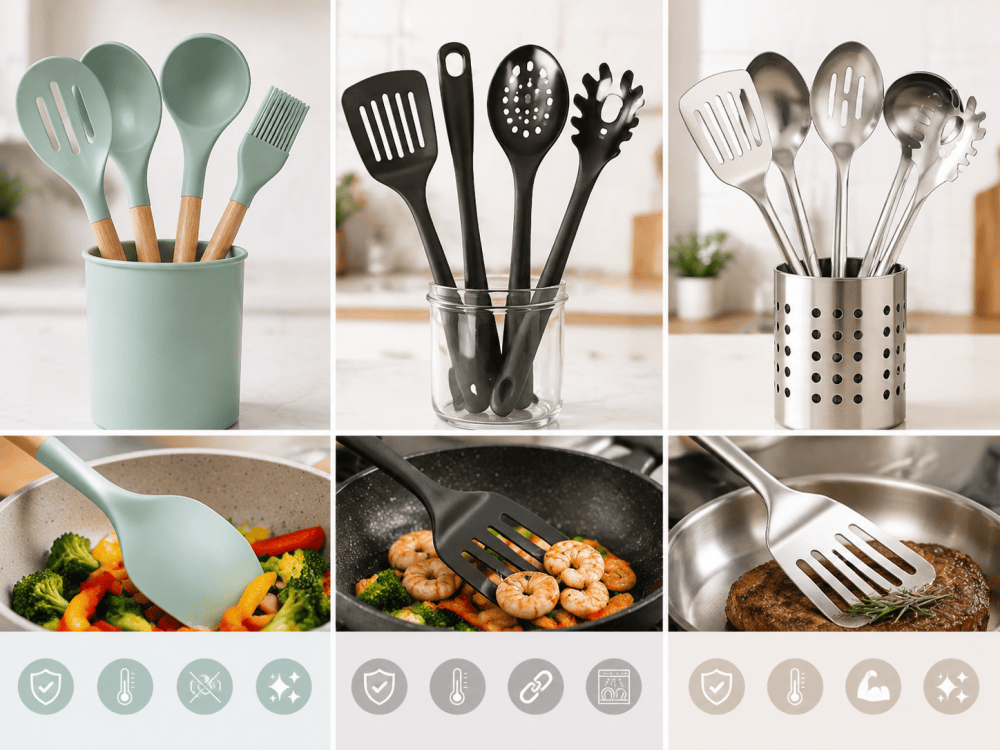 silicone vs nylon vs stainless steel kitchen utensils material comparison