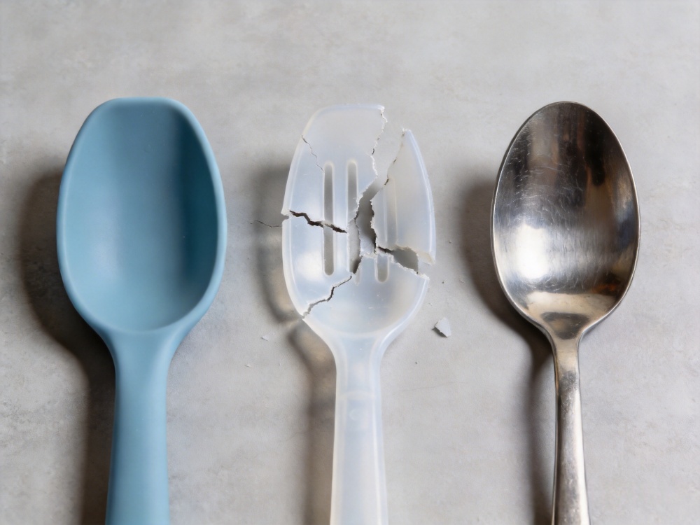 Comparison of silicone, plastic, and stainless steel kitchen utensils for durability