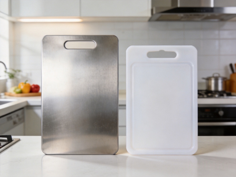 Stainless steel cutting board for hygienic food preparation