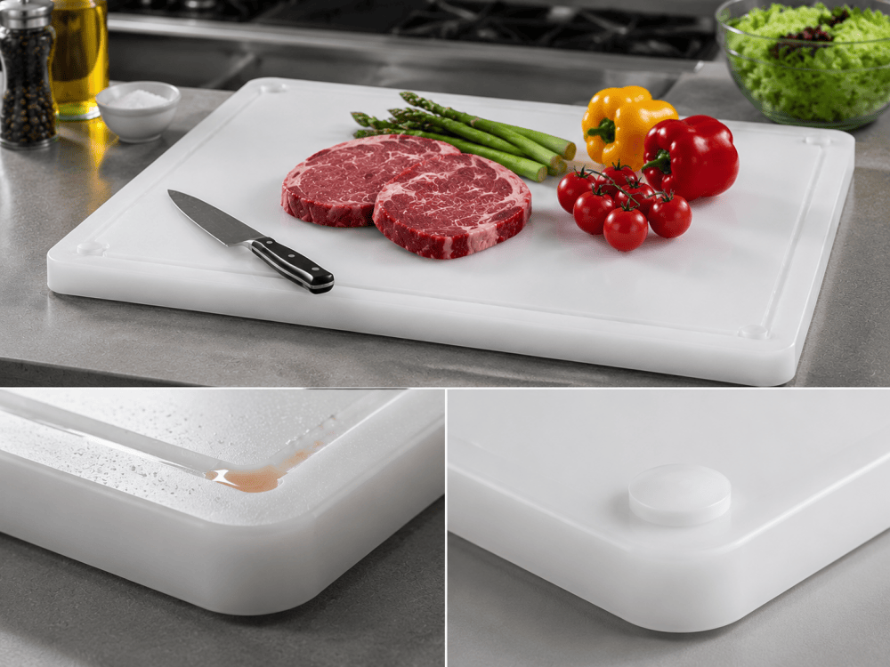 large chopping board with juice groove and non slip feet
