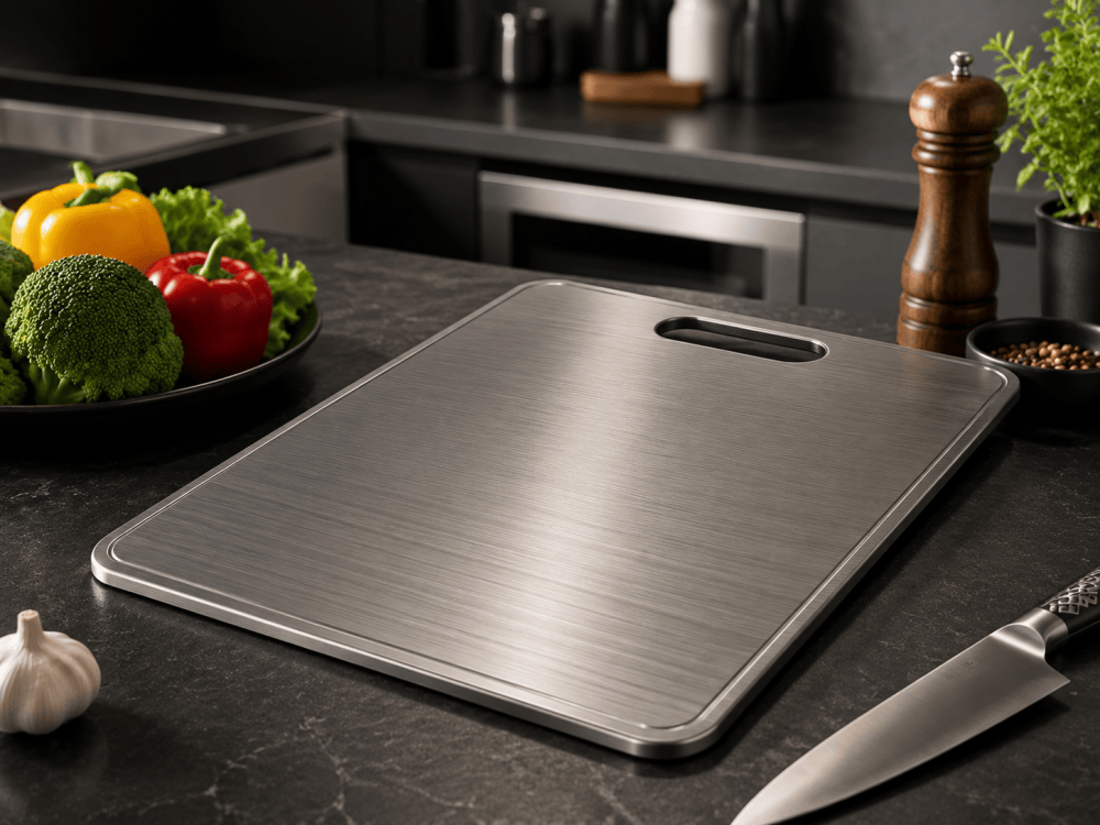Titanium cutting board in a modern kitchen