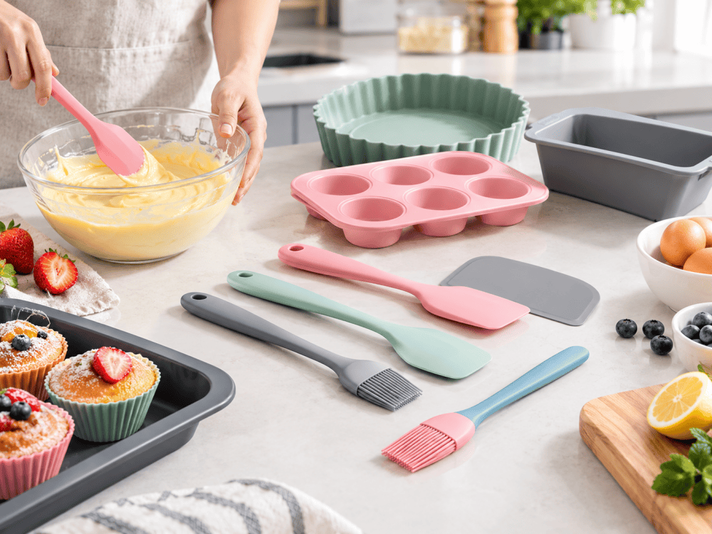 Food-grade silicone kitchenware including spatulas baking molds and pastry brushes
