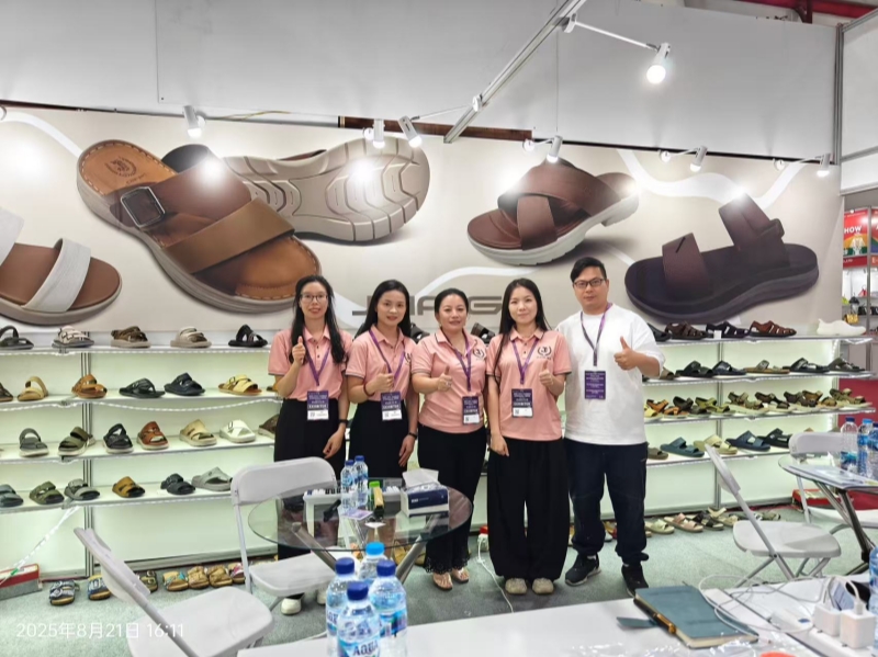 JIJIA Shoes Booth D-19 D-20, Team Members and Client Consultations at 2025 Asia Fashion (Indonesia) Show in Jakarta