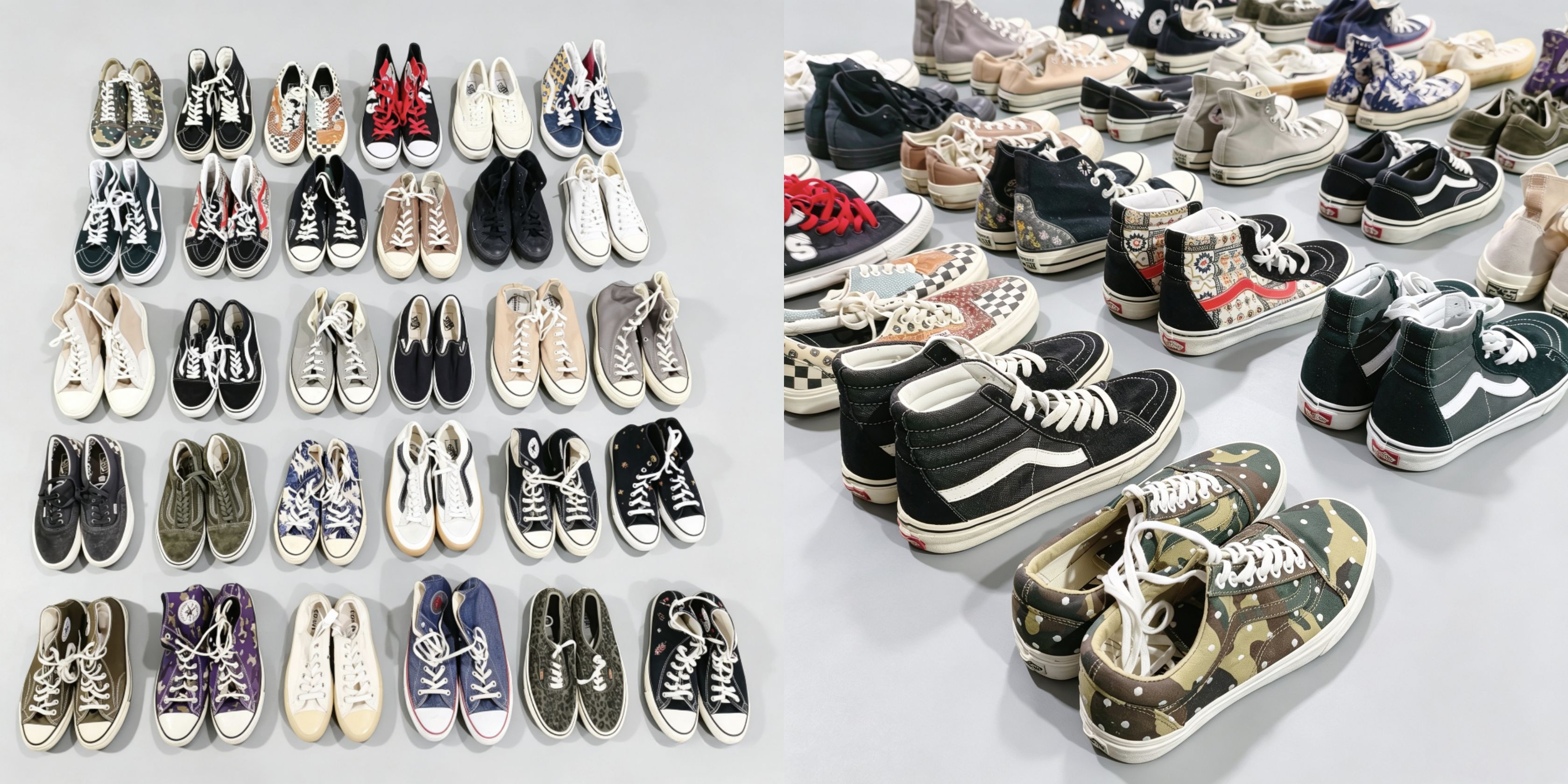 Sorted wholesale used canvas shoes including Vans and Converse ready for export