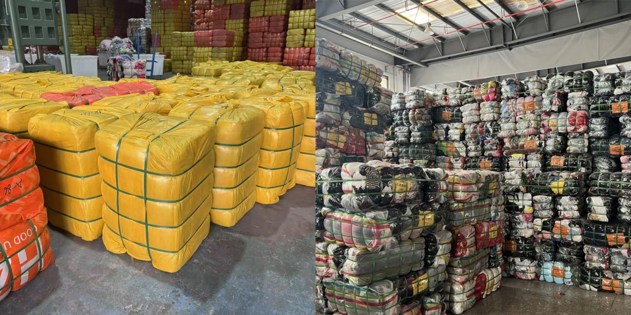 B2B comparison of 100kg used clothing bales for Africa and 45kg sacks for Southeast Asia