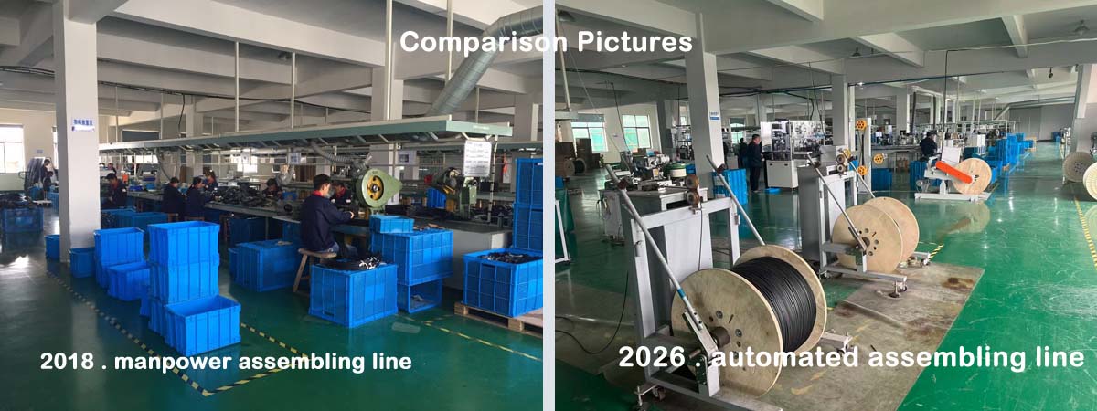 comparing with manpower assebling and automated assembling workshop for solar pv products