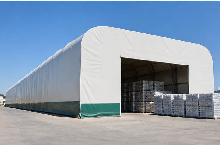 Large format PVC knife coated tarpaulin for industrial storage protection