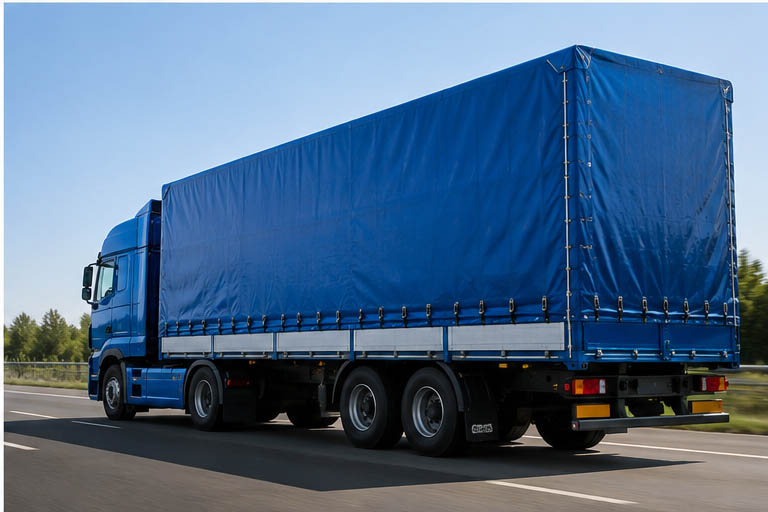 Large format PVC knife coated tarpaulin for industrial storage protection