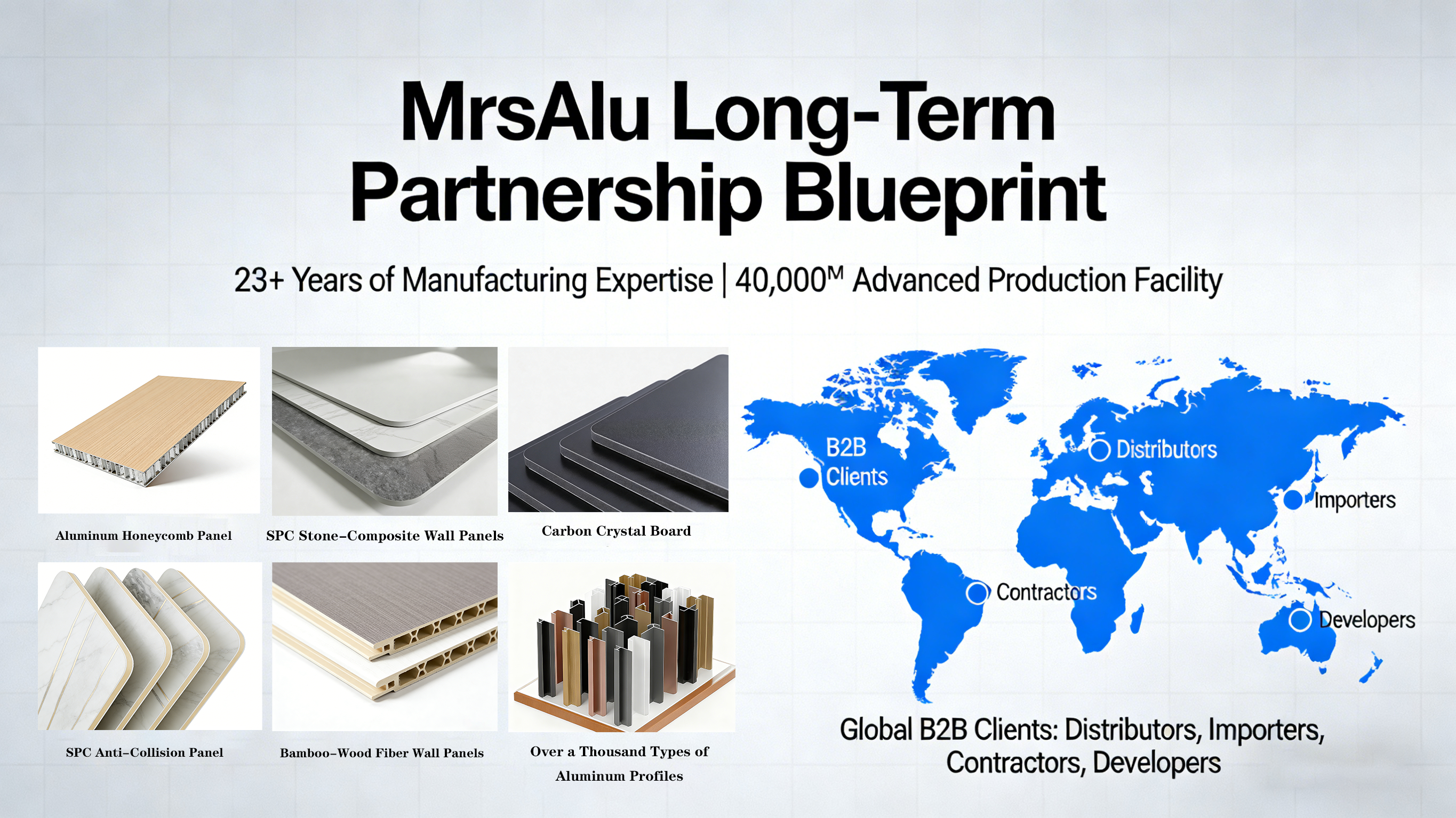 Explore MrsAlu b2b wall panel partnership plan with supply chain cooperation, project support, and global building materials solutions.