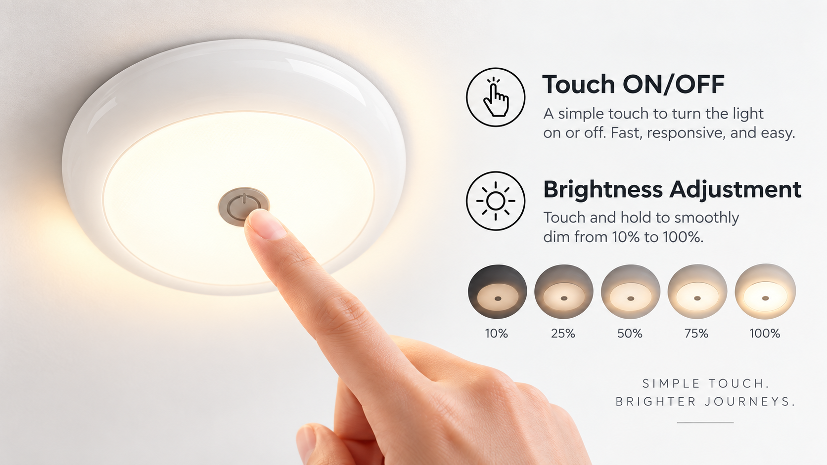 Dimmable RV interior LED lights with touch switch and brightness adjustment