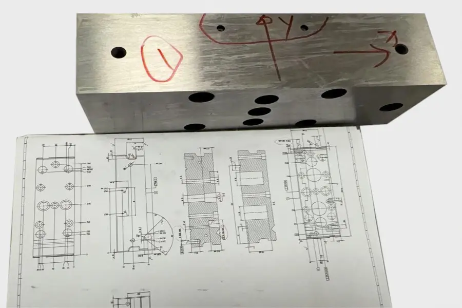 Drawing, Material, and Tolerance Information for a CNC Quote Drawing material and tolerance information prepared for a CNC machining quote