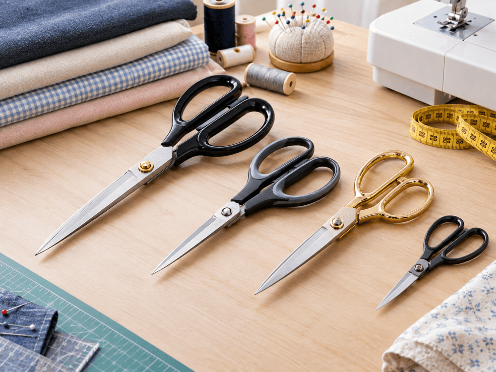 Different types of sewing scissors for fabric cutting