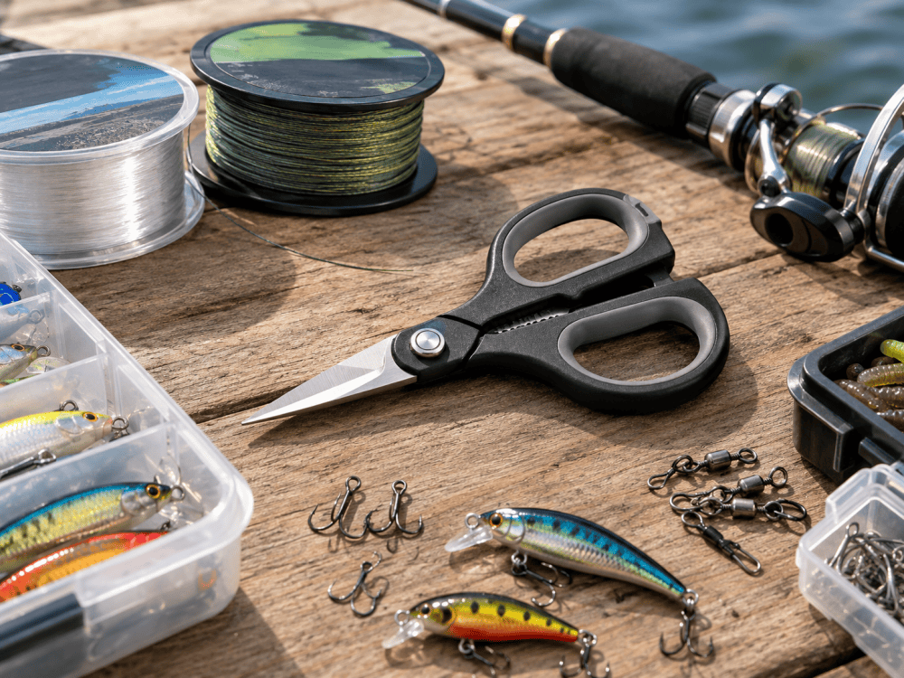 Fishing scissors for cutting fishing line and braid