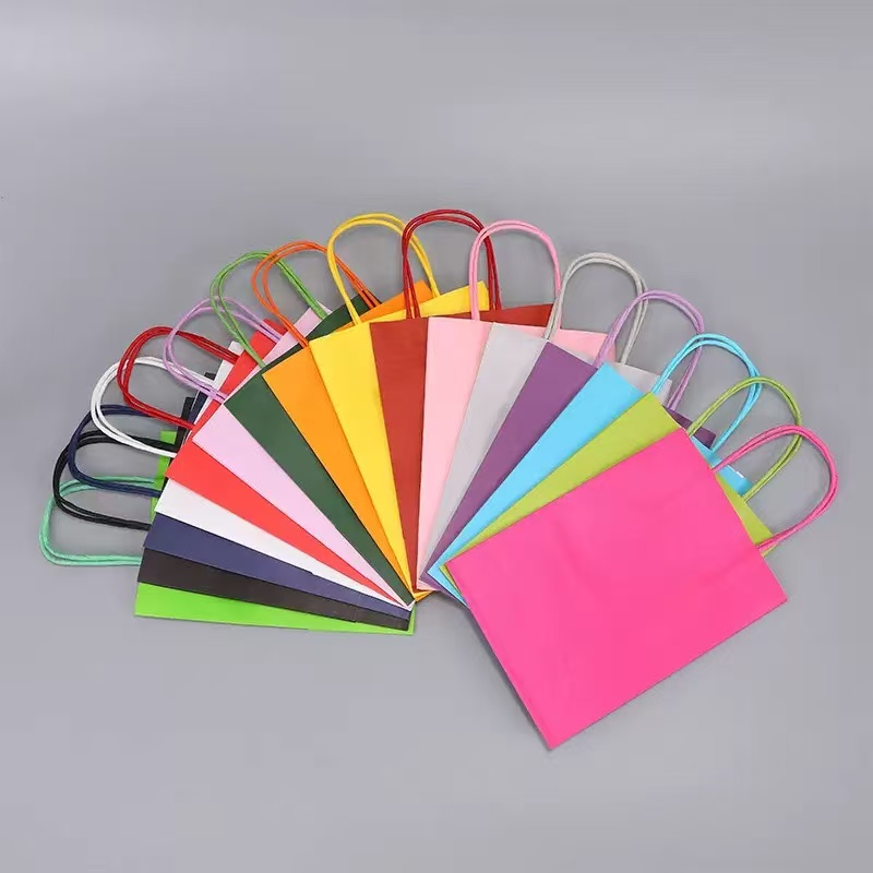 Colorful Paper Gift Bags with Assorted Handle Colors - Production & Customization Showcase