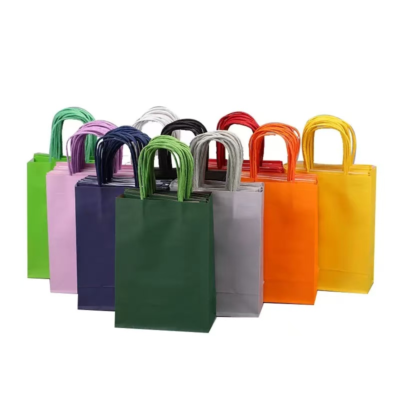 Assorted Colorful Paper Shopping Bags with Matching Handles - Vibrant Kraft Gift Bag Collection for Retail & Packaging
