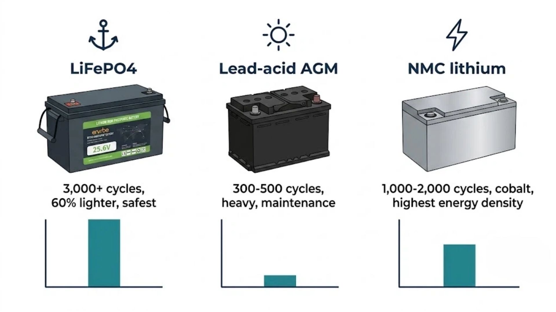 Vergelijking van 24V LiFePO4 versus loodzuur versus NMC-batterijen - levensduur, gewicht, veiligheid, energiedichtheid en totale eigendomskosten voor B2B-kopers