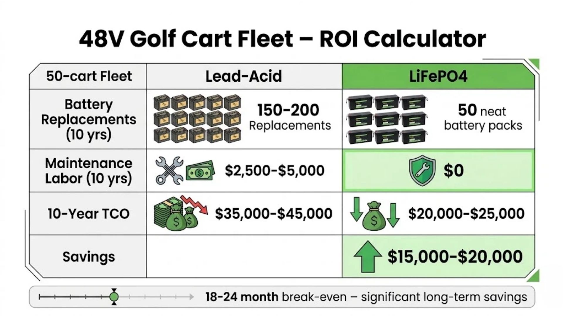 48V golf cart fleet ROI calculator for B2B buyers