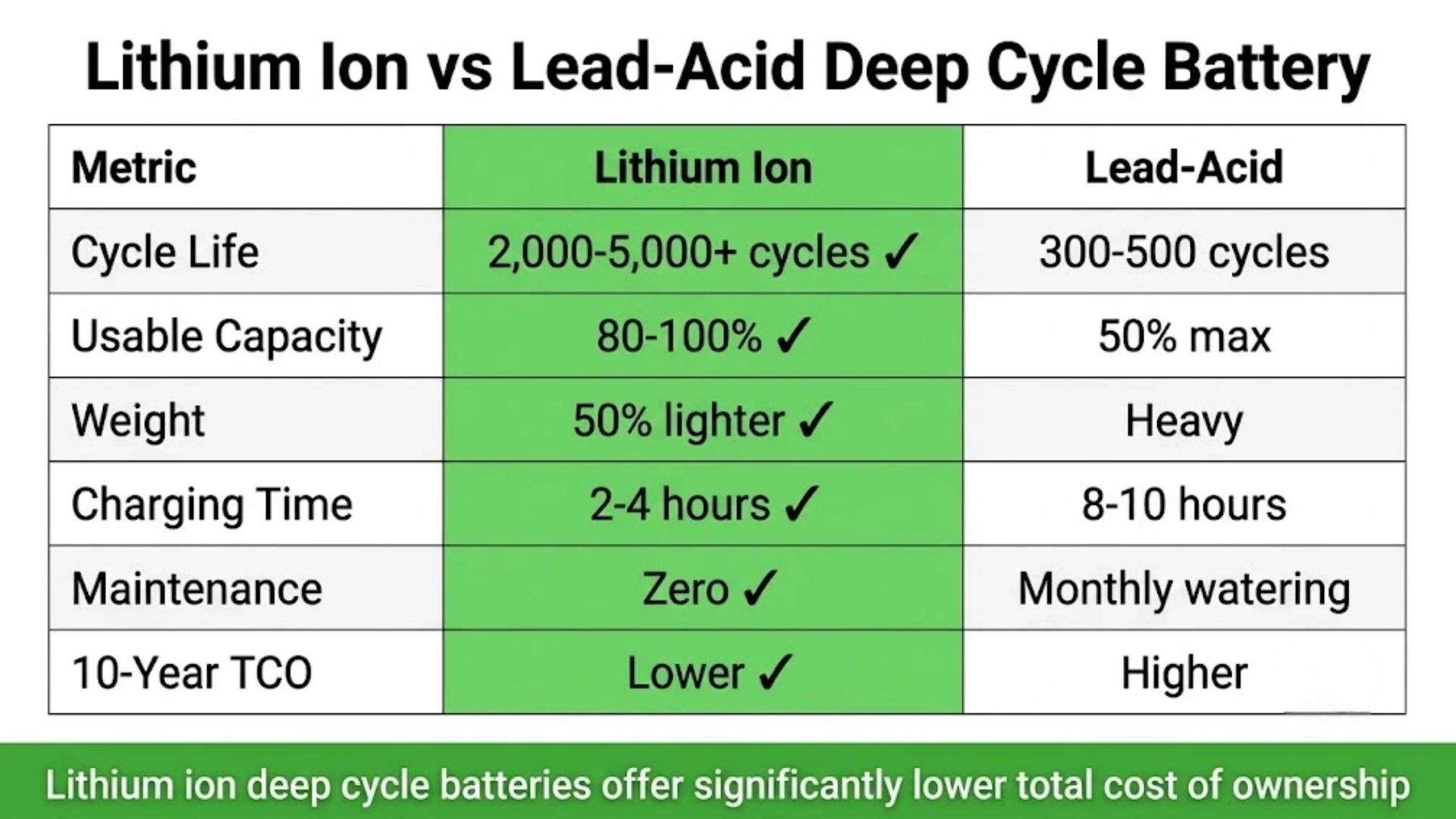 Lithium ion vs lead-acid deep cycle battery comparison for B2B buyers