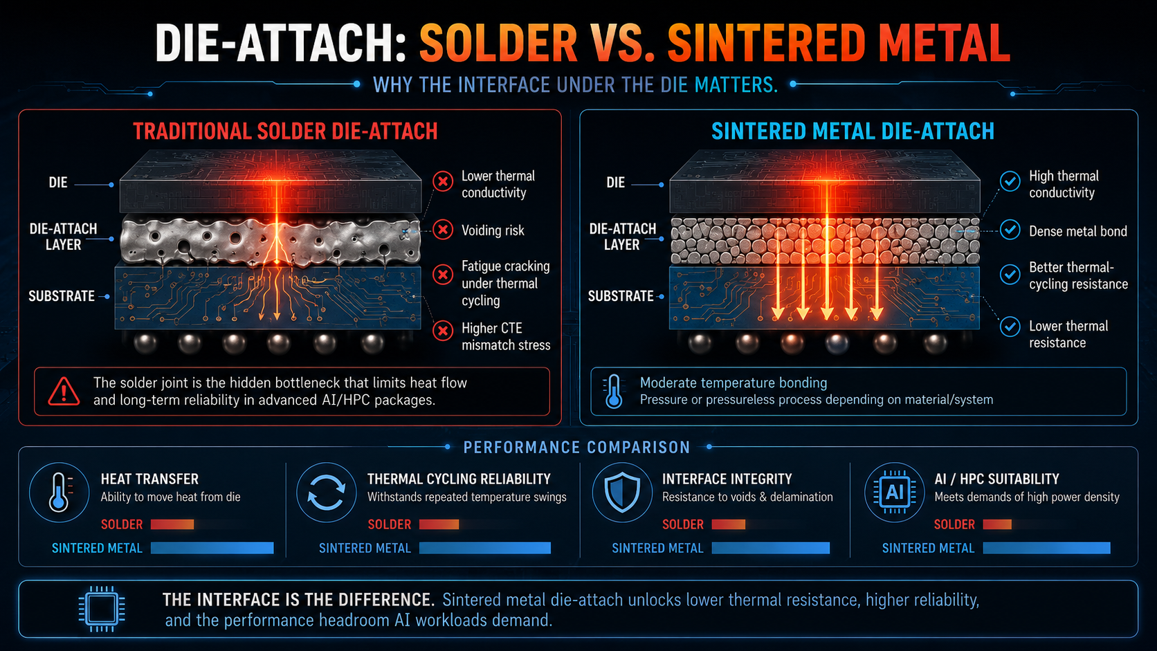 Sintered silver and copper die-attach material used in advanced semiconductor packaging