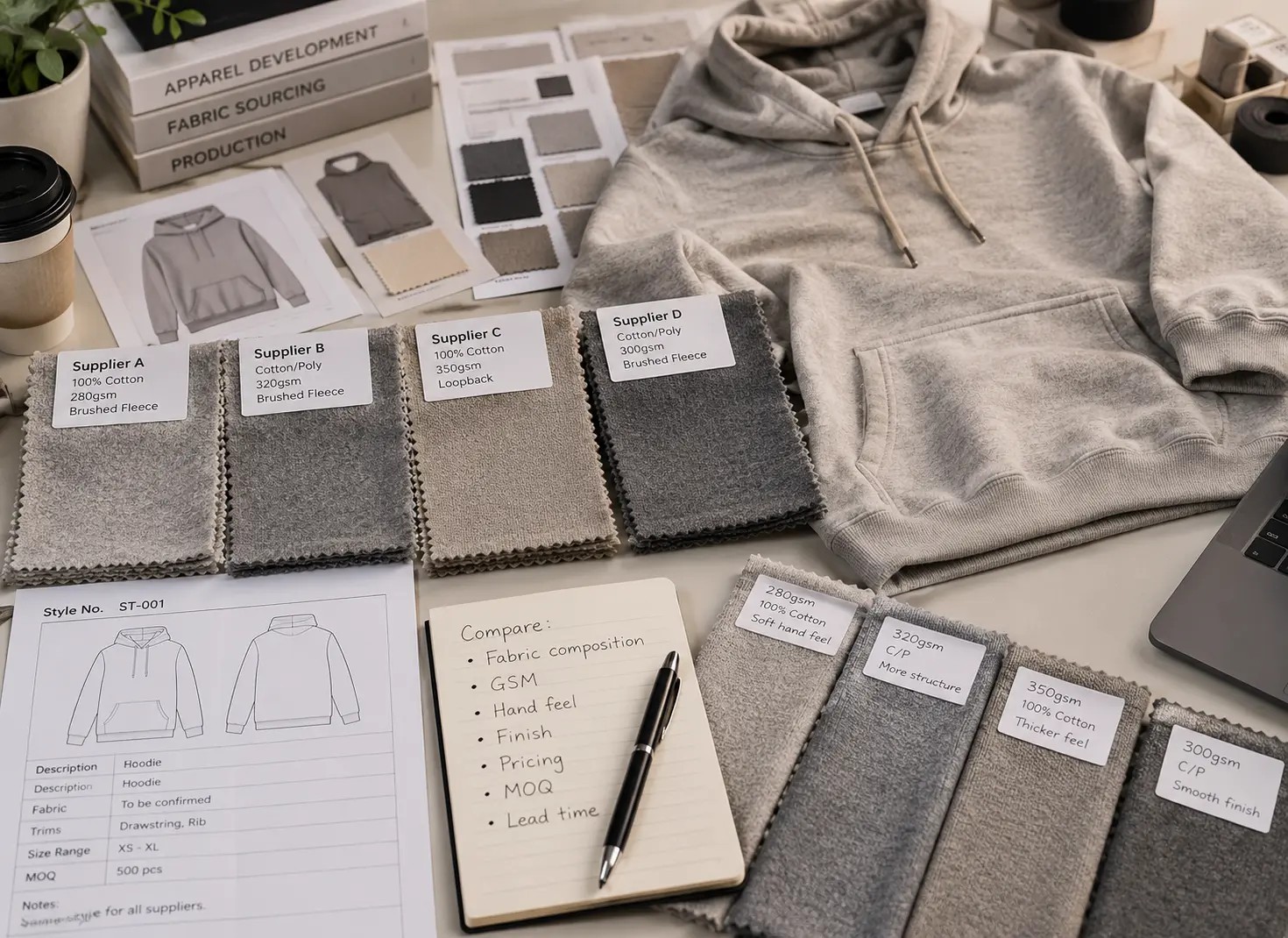 fabric swatches compared during apparel supplier quotation review