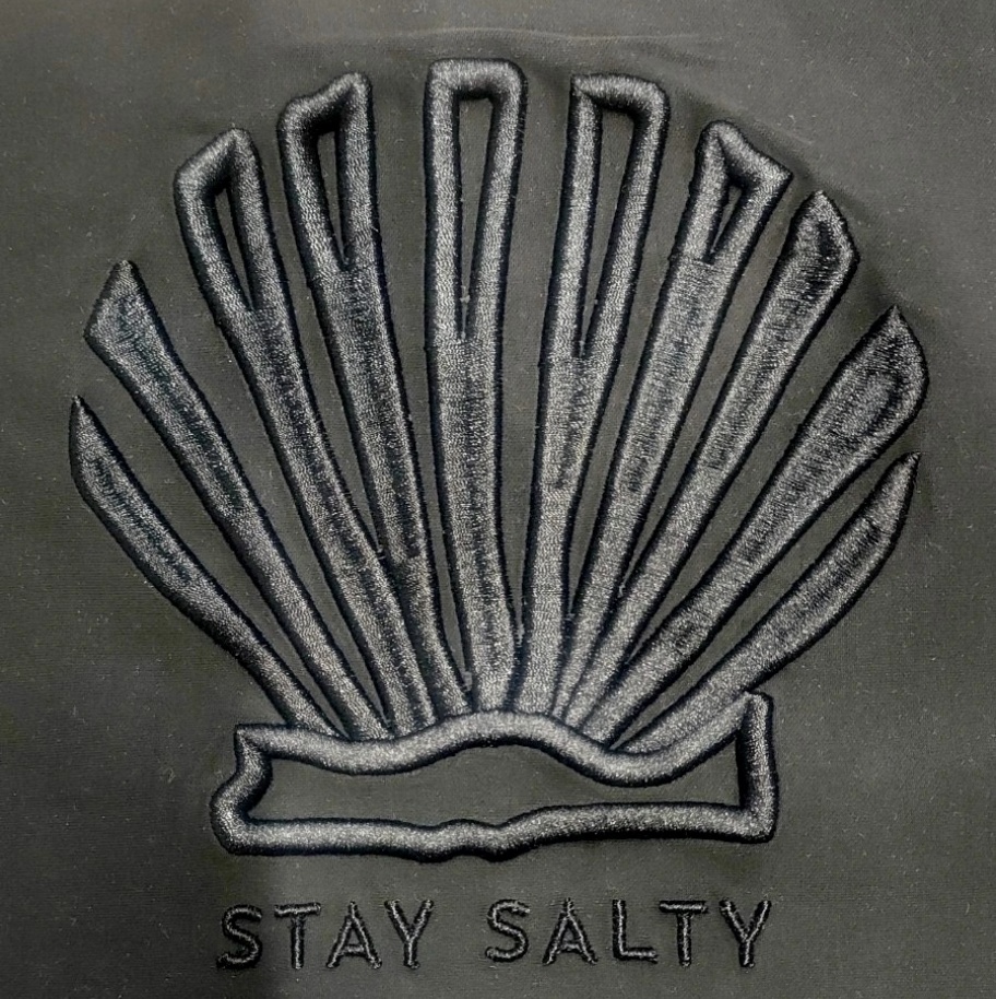 Raised satin embroidery with smooth dimensional stitching