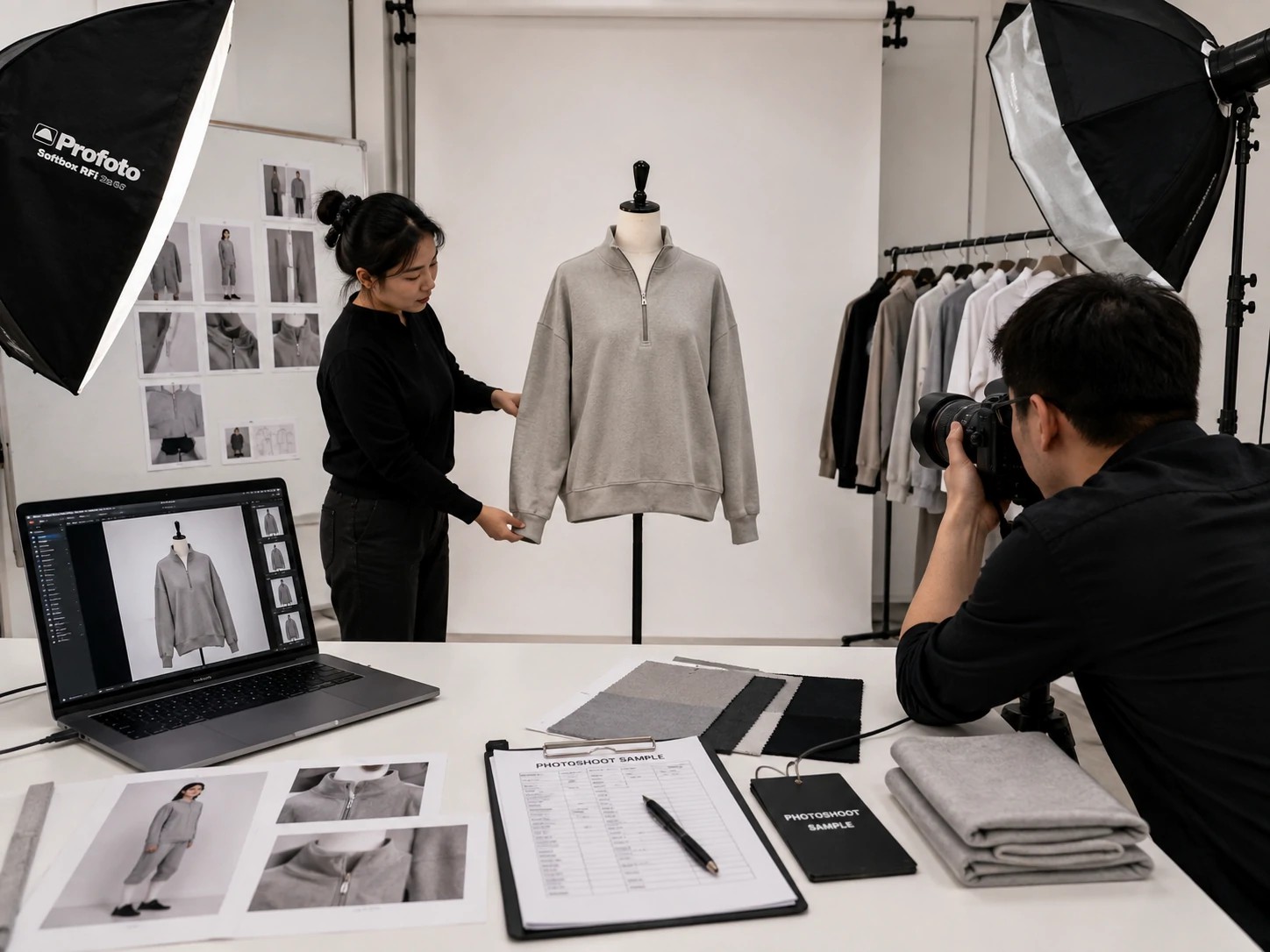 Photoshoot garment sample prepared for apparel product photography