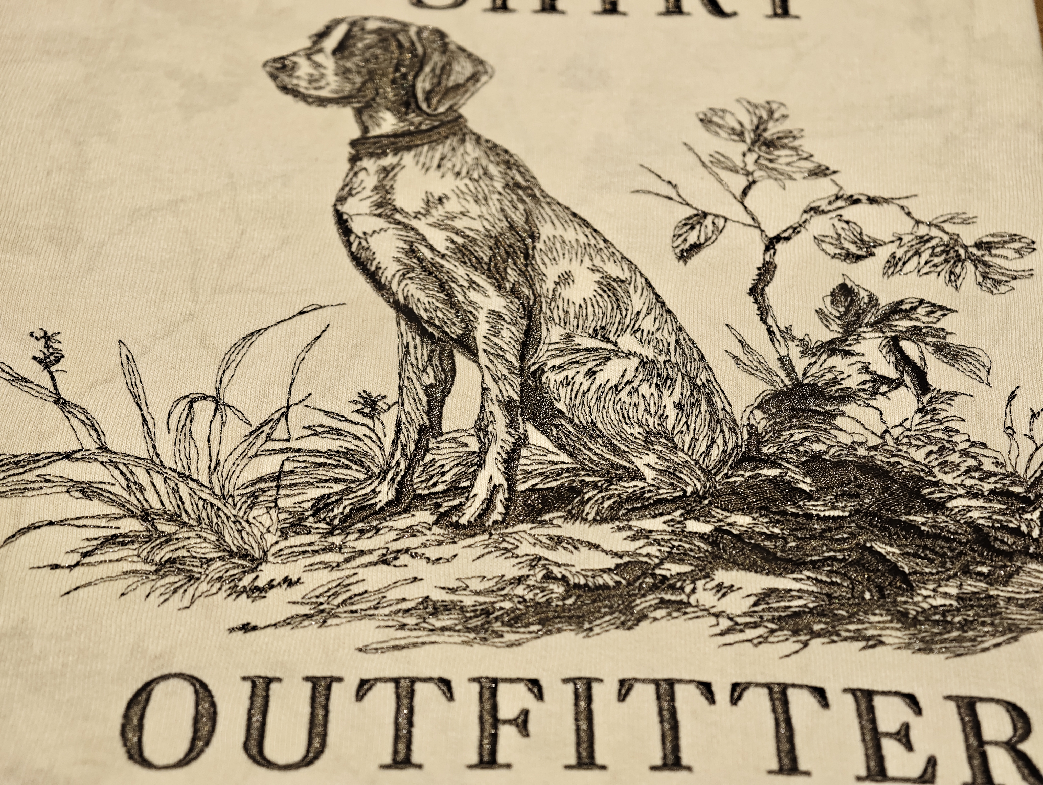 Sketch embroidery with fine hand-drawn stitch lines