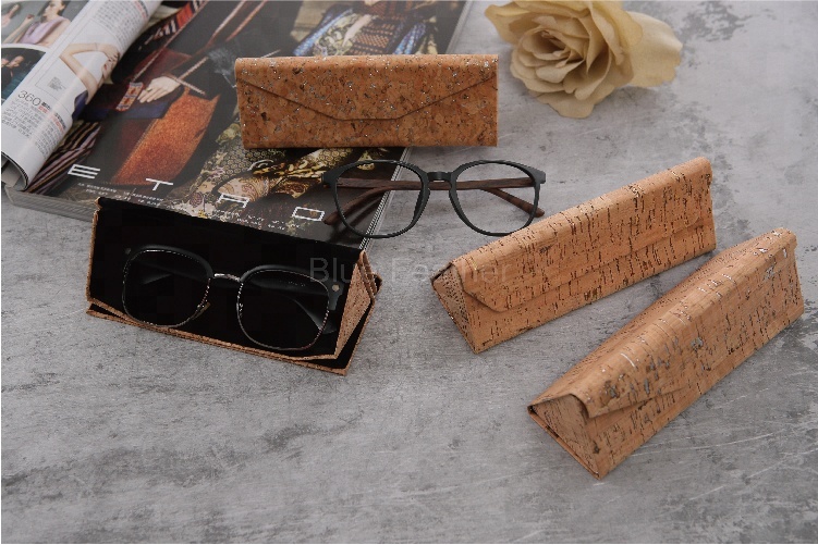 Classic Cork leather folding triangle sunglass optical handmade case