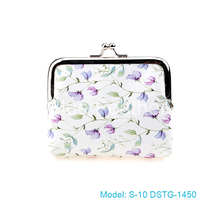 Bird Flower Printing PU Leather Clip Case Coin Bag Clutch Bag