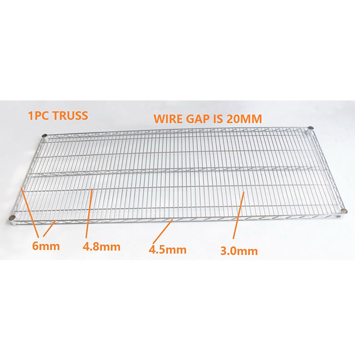 Qual é o tamanho das prateleiras de arame