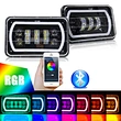 SANYOU Inspection-adaptive 4X6 inch new truck LED headlight rectangle automotive Hi / Lo switchable work light white RGB squid ring 2 pieces 1 year warranty